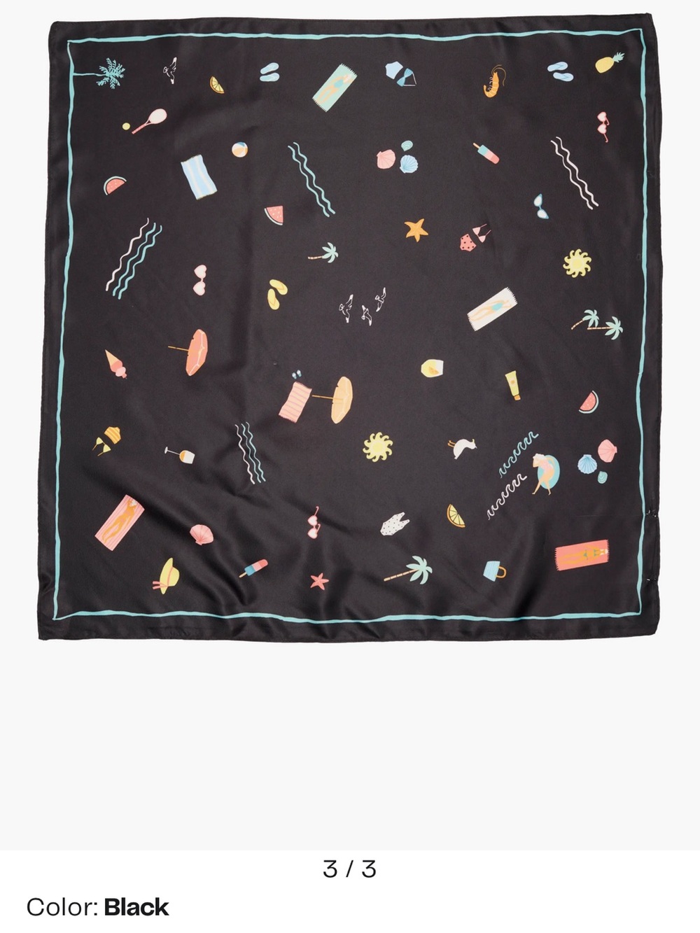 BCBGeneration Black Silk-Look Scarf with Pastel Beach Motif